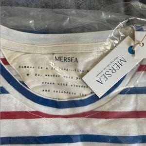 Mer-Sea Catalina Slub Tee Navy , Red,White Stripe, One Size Boxy 3/4 Sleeve top